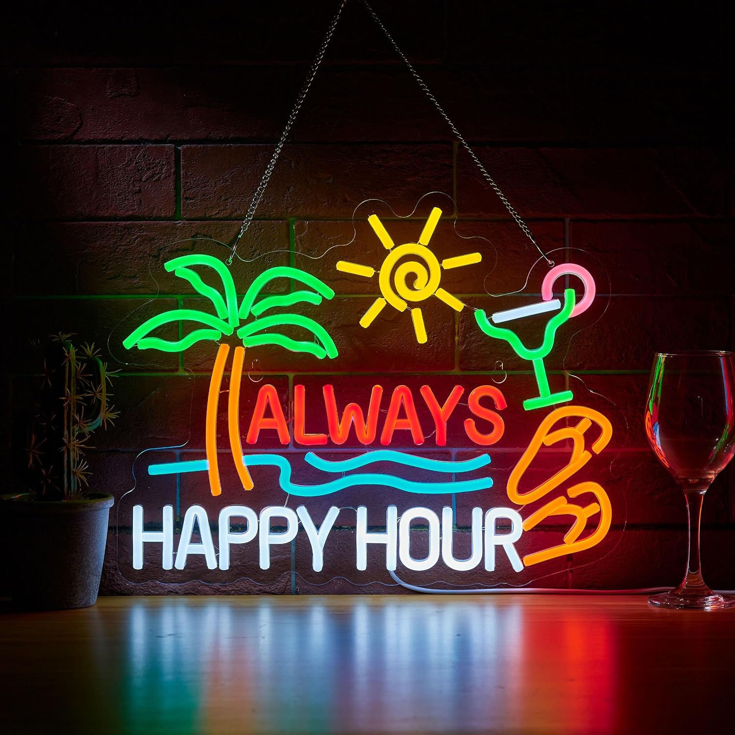 Home Lighting And Decor - Always Happy Hour Beer Bar Neon