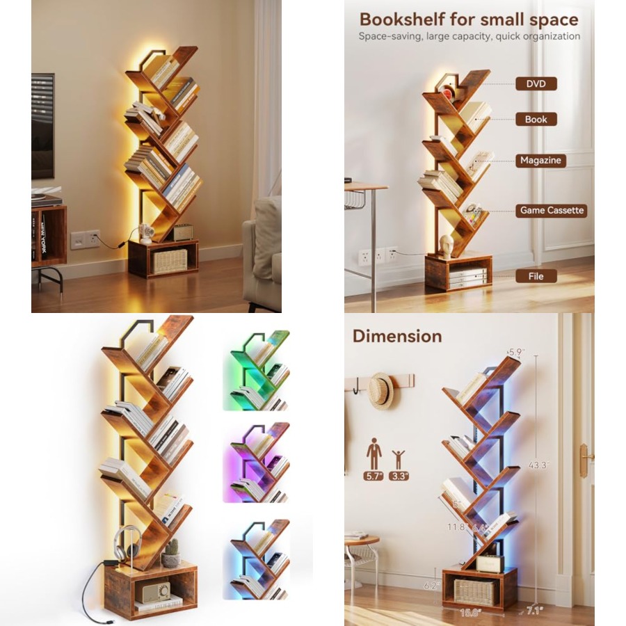 Tree Bookshelf with LED Lights - Home Decor Lighting Tree 评论和价格