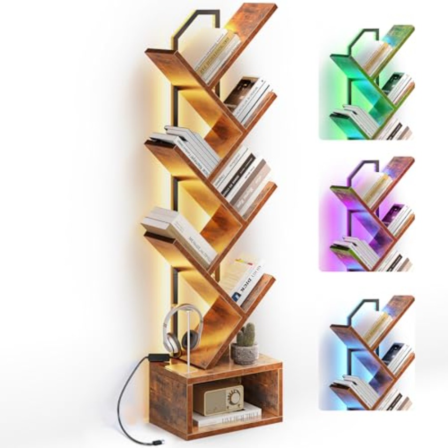 Tree Bookshelf with LED Lights - Home Decor Lighting Tree 评论和价格