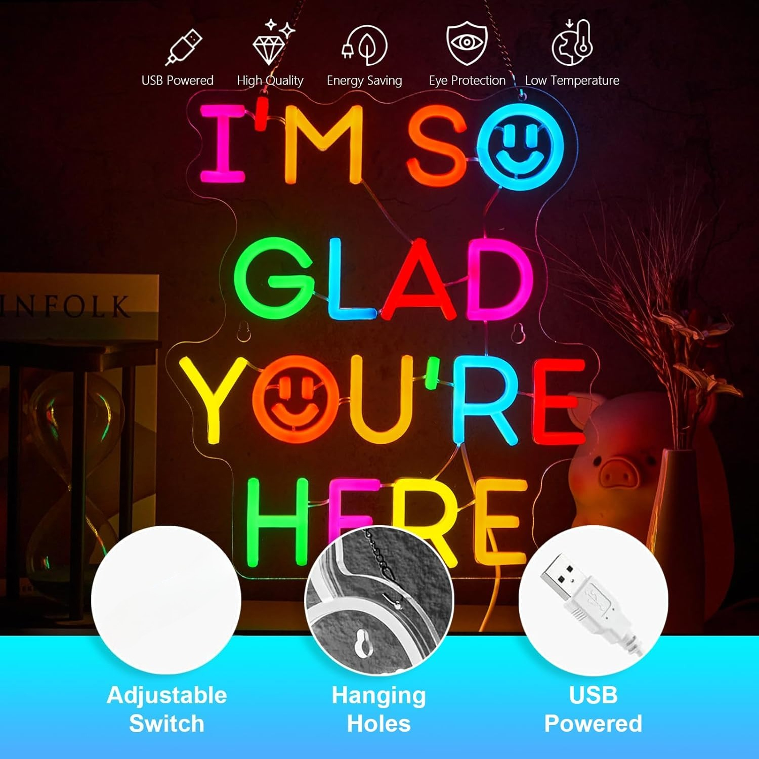  I'm So Glad You‘re Here Neon - Lighting Decor For Bedroom 评论和价格