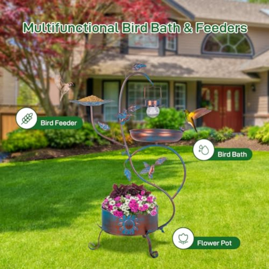 Outdoor metal bird bath with p - Lighting Decor Outdoor 评论和价格