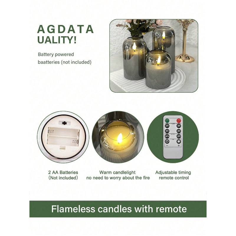 3 Pack Grey Flameless LED Cand - Home Lighting And Decor 评论和价格