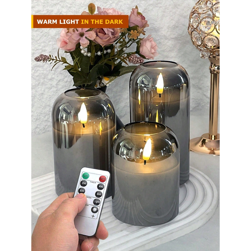 3 Pack Grey Flameless LED Cand - Home Lighting And Decor 评论和价格